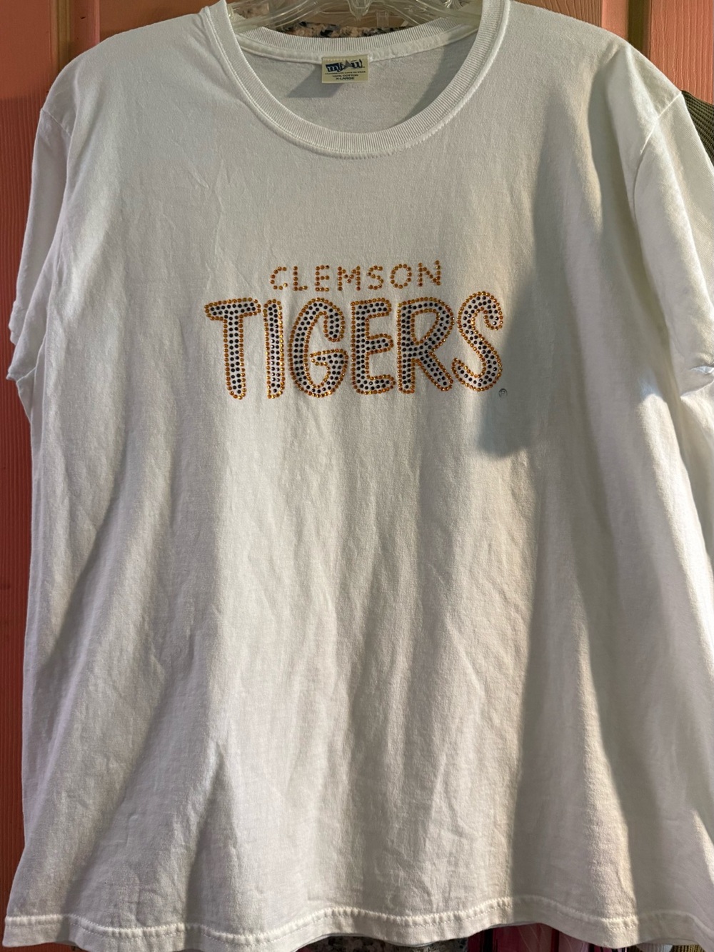 Clemson Tigers White Short Sleeve Tee with Rhinestone Accent